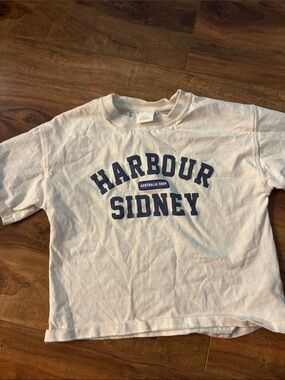 Zara White Tee with Navy 'Harbour Sidney' Graphic